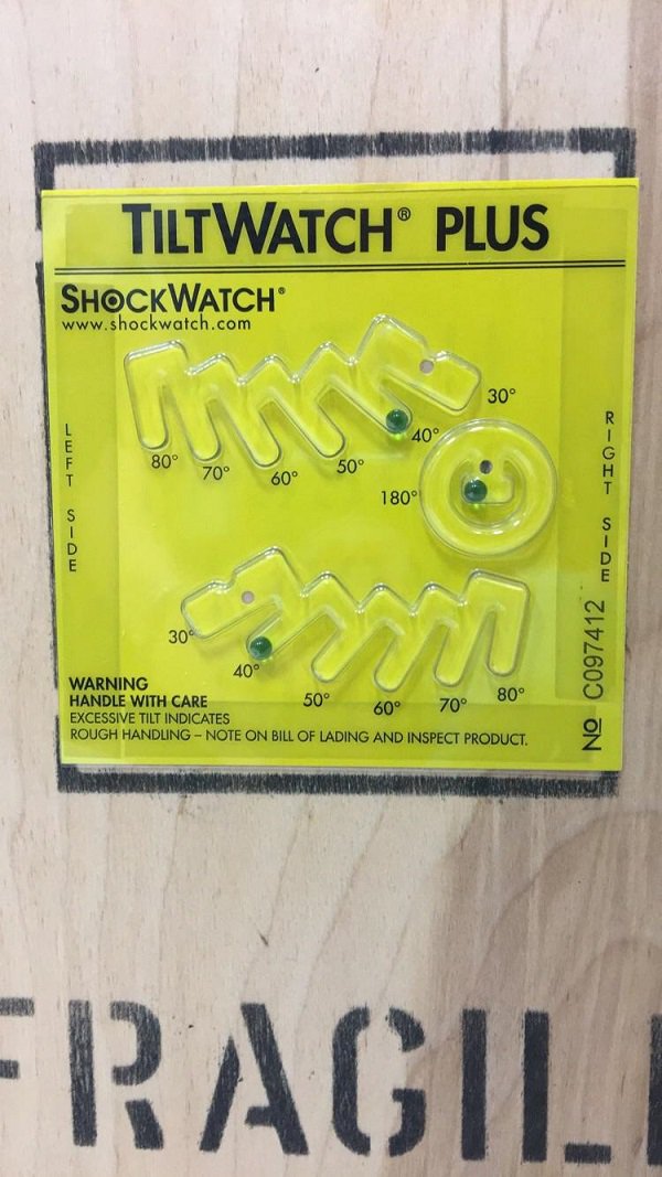 poster - Tilt Watch Plus Shockwatch 30 W 40 80 10 70 509 60 180 ow 30 No C097412 mo 40 Warning Handle With Care 50 60 70 Excessive Tilt Indicates Rough Handling Note On Bill Of Lading And Inspect Product. Fragil
