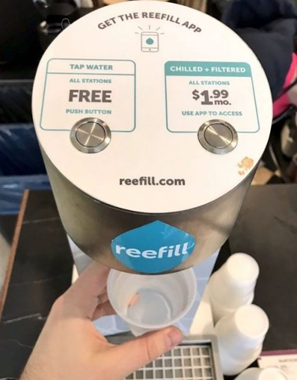 liberals button meme - The Reefill Fill App Get Th Chilled Filtered Tap Water All Stations Free All Stations $19.99 mo. Use App To Access Push Button reefill.com reefill
