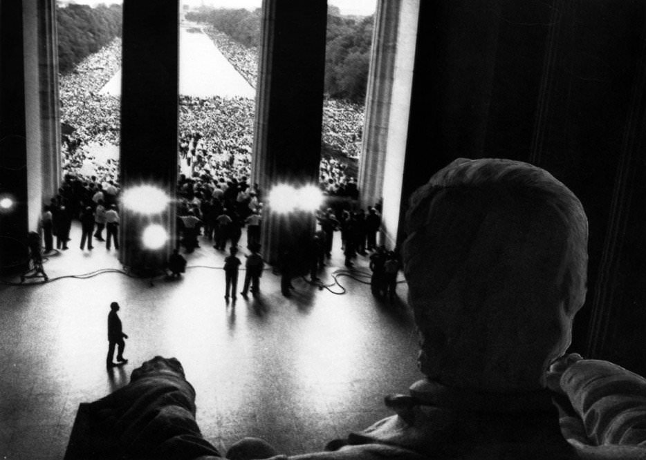 Martin Luther King Jr 's "I Have A Dream" speech, witnessed from behind the Lincoln statue, 1963