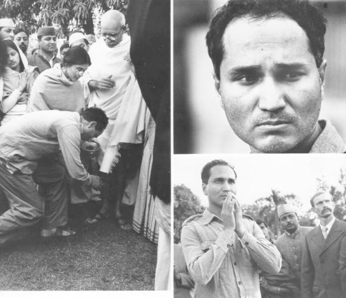 Seconds before Gandhi (clothed in white robes in the photo on the left) was assassinated, 1948. The assassin, Nathuram Godse, fired three bullets from a Beretta M1934 9mm Corto pistol into his chest at point-blank range.