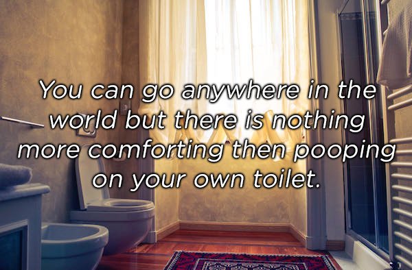 room - You can go anywhere in the world but there is nothing more comforting then pooping on your own toilet. IT1117