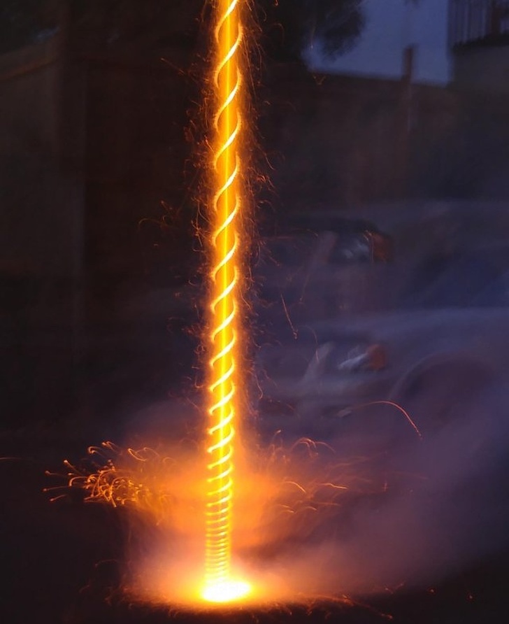 A long exposure of a firework taking off