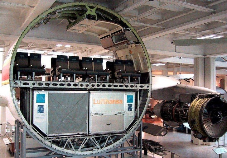 The cross-section of a commercial airplane