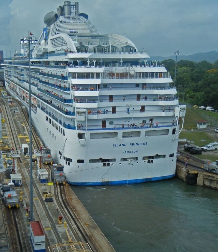 A cruise ship in the Panama Canal