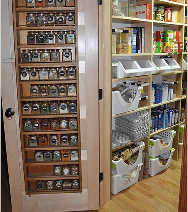 A door with shelves for spices