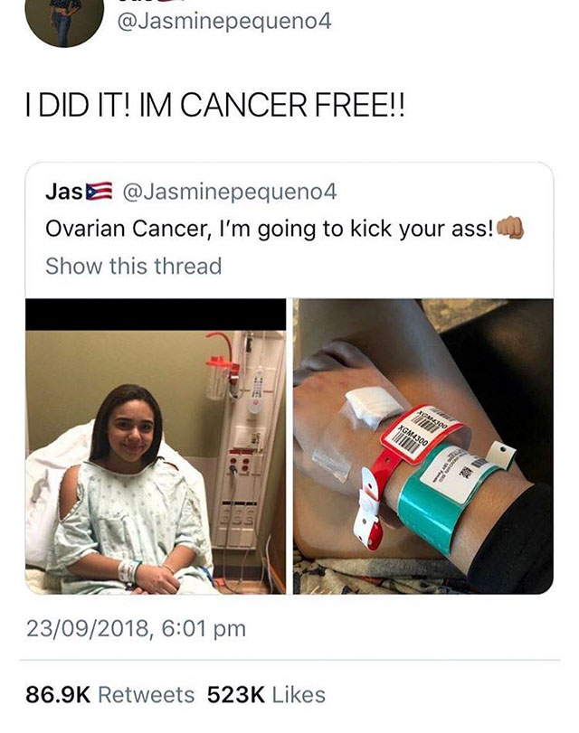 heartwarming media - 4 I Did It! Im Cancer Free!! Jas E Ovarian Cancer, I'm going to kick your ass! Show this thread 23092018,