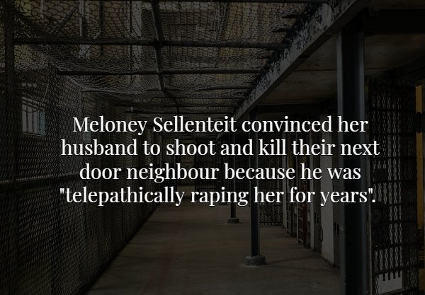 darkness - Meloney Sellenteit convinced her husband to shoot and kill their next door neighbour because he was "telepathically raping her for years". Www