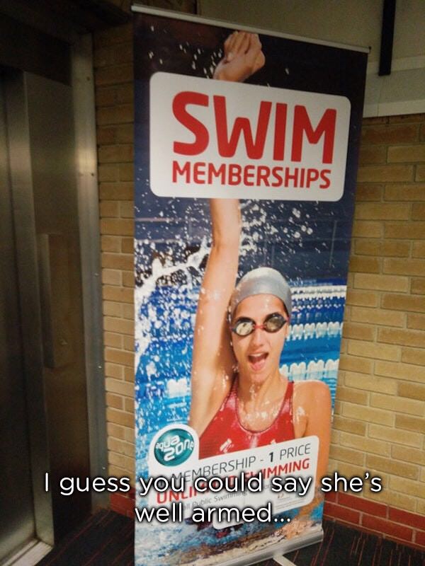 funny photoshop fails - Swim Memberships I guess you could say she's well armed... uess Vowmembership 1 Price Wimming