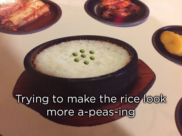 peas photoshopped into menu - Trying to make the rice look more apeasing