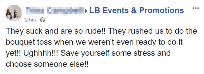 LB Events & Promotions is an event planning company that specializes in weddings but one bride was not pleased with how they handled her special day