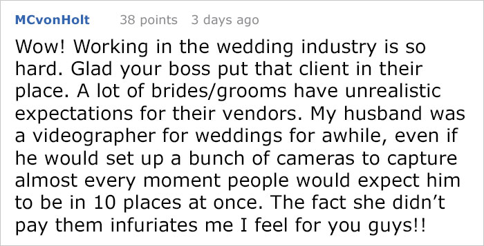Wedding planner leaves epic response to bridezilla