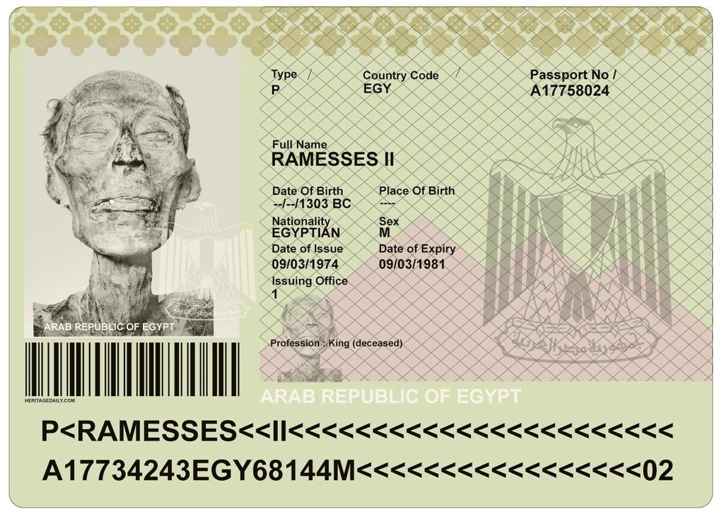 In 1974, the mummy of pharaoh Ramesses II was issued a valid Egyptian passport (nearly three millennia after his death) so that he could fly to Paris