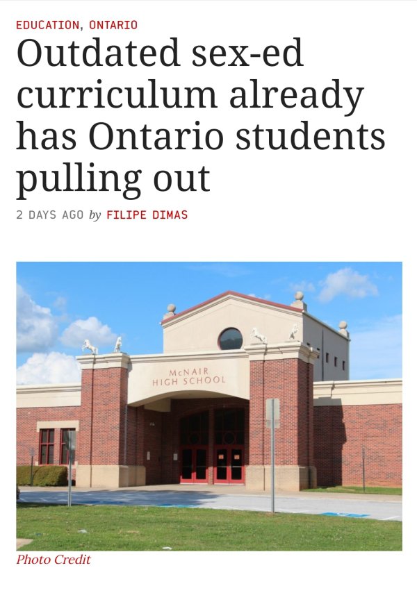 McNair High School - Education, Ontario Outdated sexed curriculum already has Ontario students pulling out 2 Days Ago by Filipe Dimas Mcnair High School Photo Credit