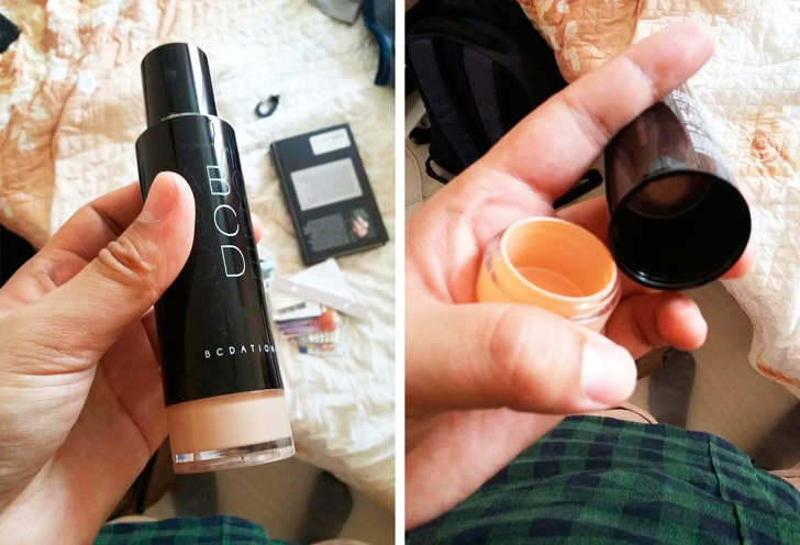 “I accidentally dropped my girlfriend’s foundation and found this.”