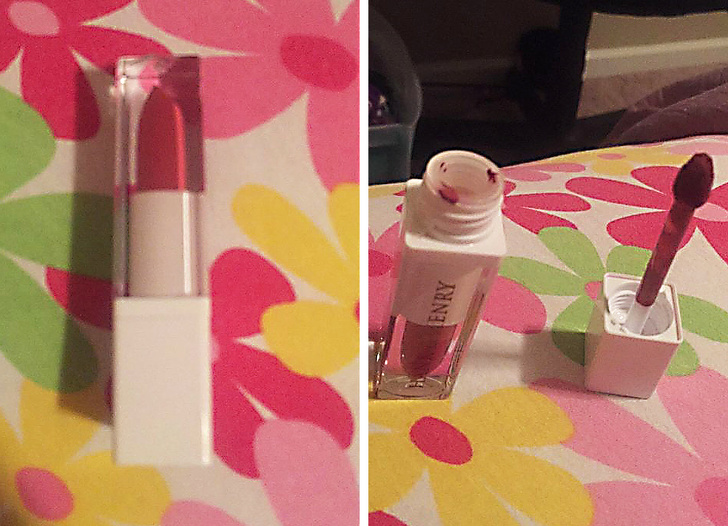 “Just spent 5 minutes trying to pull the cap off this lipstick before realizing the bullet was fake and it was actually liquid lipstick.”