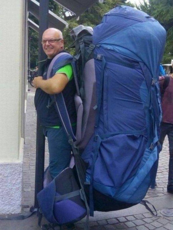 Man wearing huge backpack