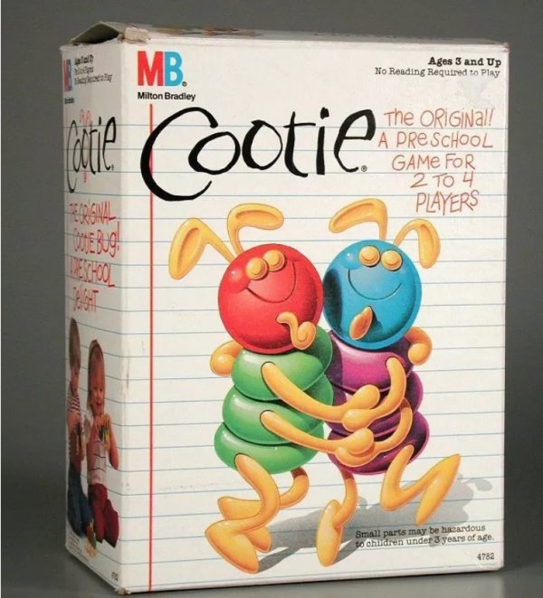 nostalgia board game cootie - Mb. Ages 3 and Up No Reading Required to Play Milton Bradley 9 Cootie The Original! A Preschool Game For 2 To 4 Players Small parts may be hazardous to children under 3 years of age. 4782