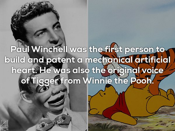 Paul Winchell was the first person to build and patent a mechanical artificial heart. He was also the original voice of Tigger from Winnie the Pooh.