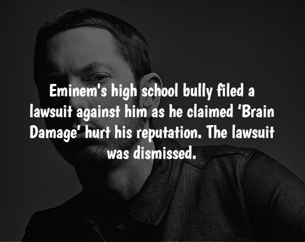 new cuyama sign - Eminem's high school bully filed a lawsuit against him as he claimed 'Brain Damage' hurt his reputation. The lawsuit was dismissed.