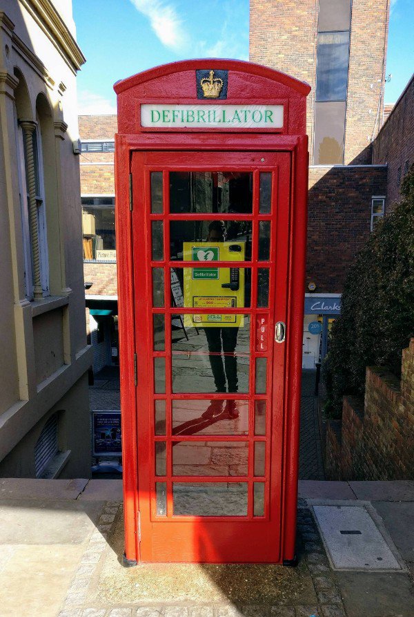 In the UK, redundant telephone boxes are being repurposed as public defibrillators.