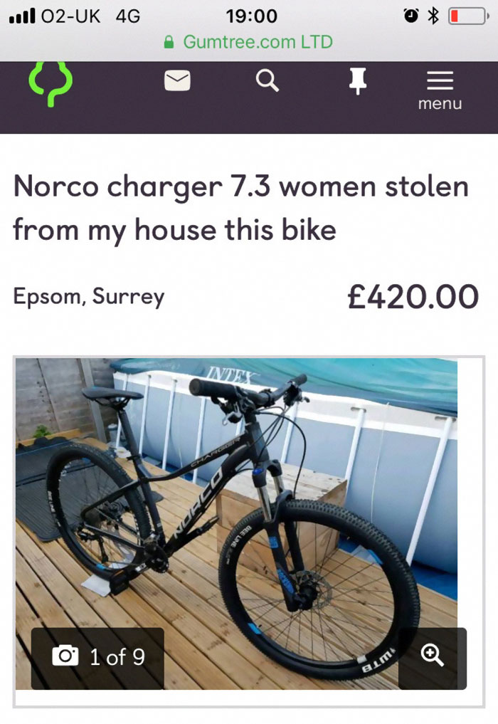 However, she found an ad for the bike on Gumtree just days later and contacted the police