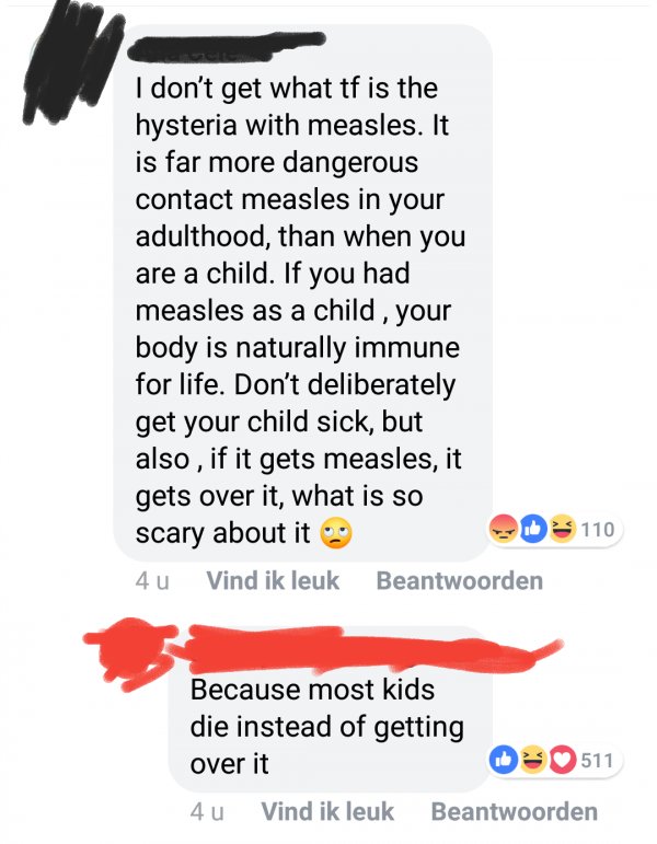 paper - I don't get what tf is the hysteria with measles. It is far more dangerous contact measles in your adulthood, than when you are a child. If you had measles as a child, your body is naturally immune for life. Don't deliberately get your child sick,