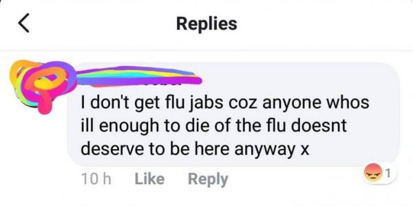 diagram - Replies I don't get flu jabs coz anyone whos ill enough to die of the flu doesnt deserve to be here anyway x 10 h