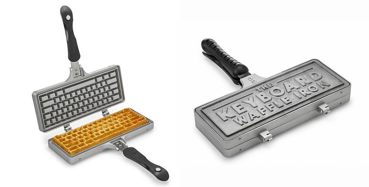 A keyboard waffle iron, for having breakfast at the office