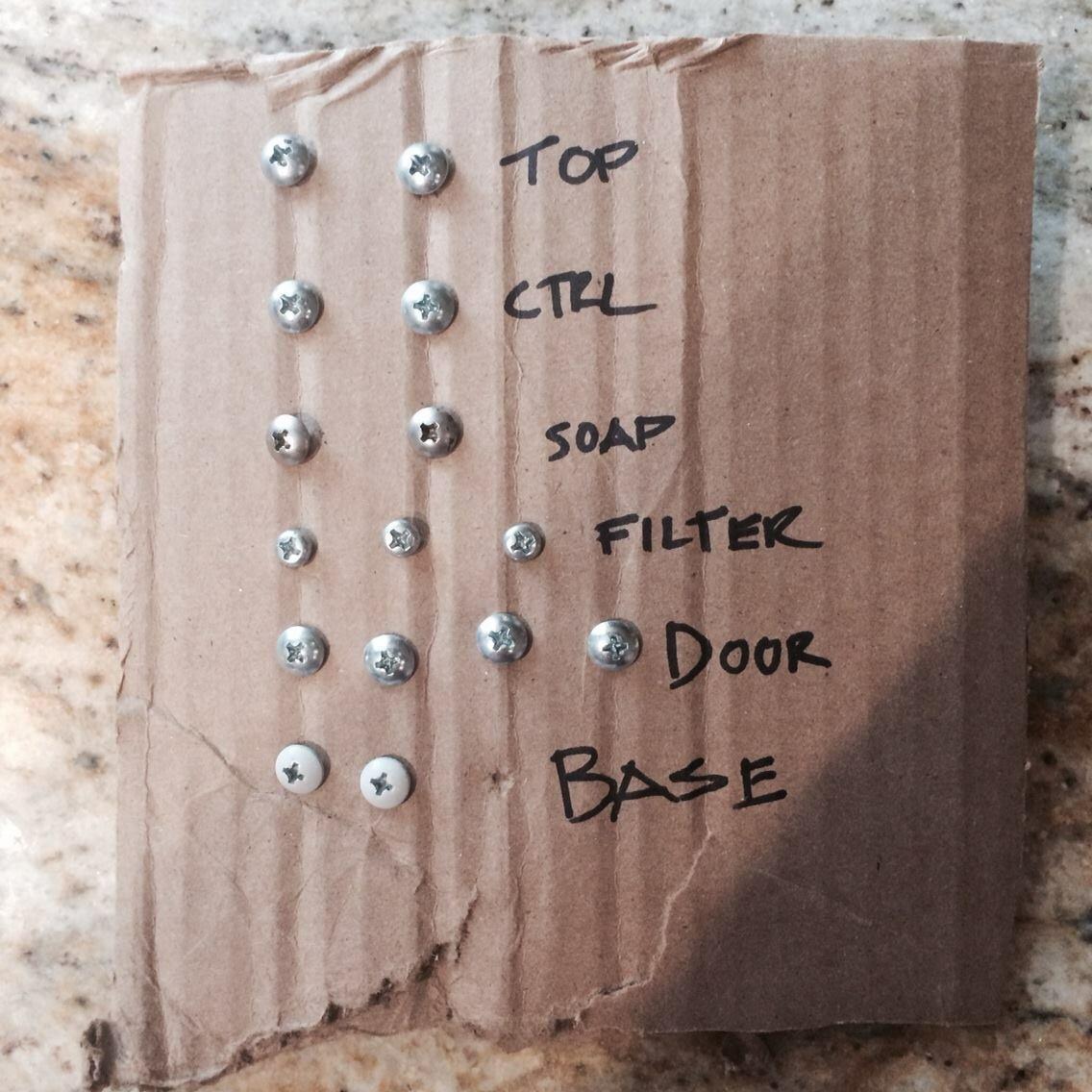 When disassembling items, punch your screws thru some cardboard and label the sets. This will help you retain your hardware, remember placement and order of reassembly