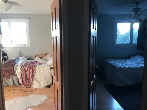 The difference in lighting between my sister’s room vs my room at the exact same time of day.