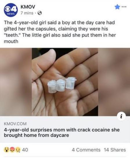 nail - Oakmov News 7 mins. The 4yearold girl said a boy at the day care had gifted her the capsules, claiming they were his "teeth." The little girl also said she put them in her mouth Kmov.Com 4yearold surprises mom with crack cocaine she brought home fr