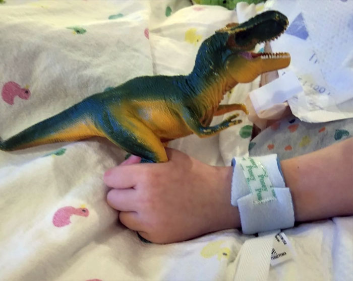 First Action My Son Made After Waking Up From A 2 Month Coma, Reaching For His Favorite Dino
