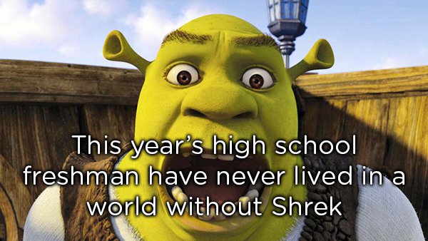 meme about feeling old with picture of screaming Shrek