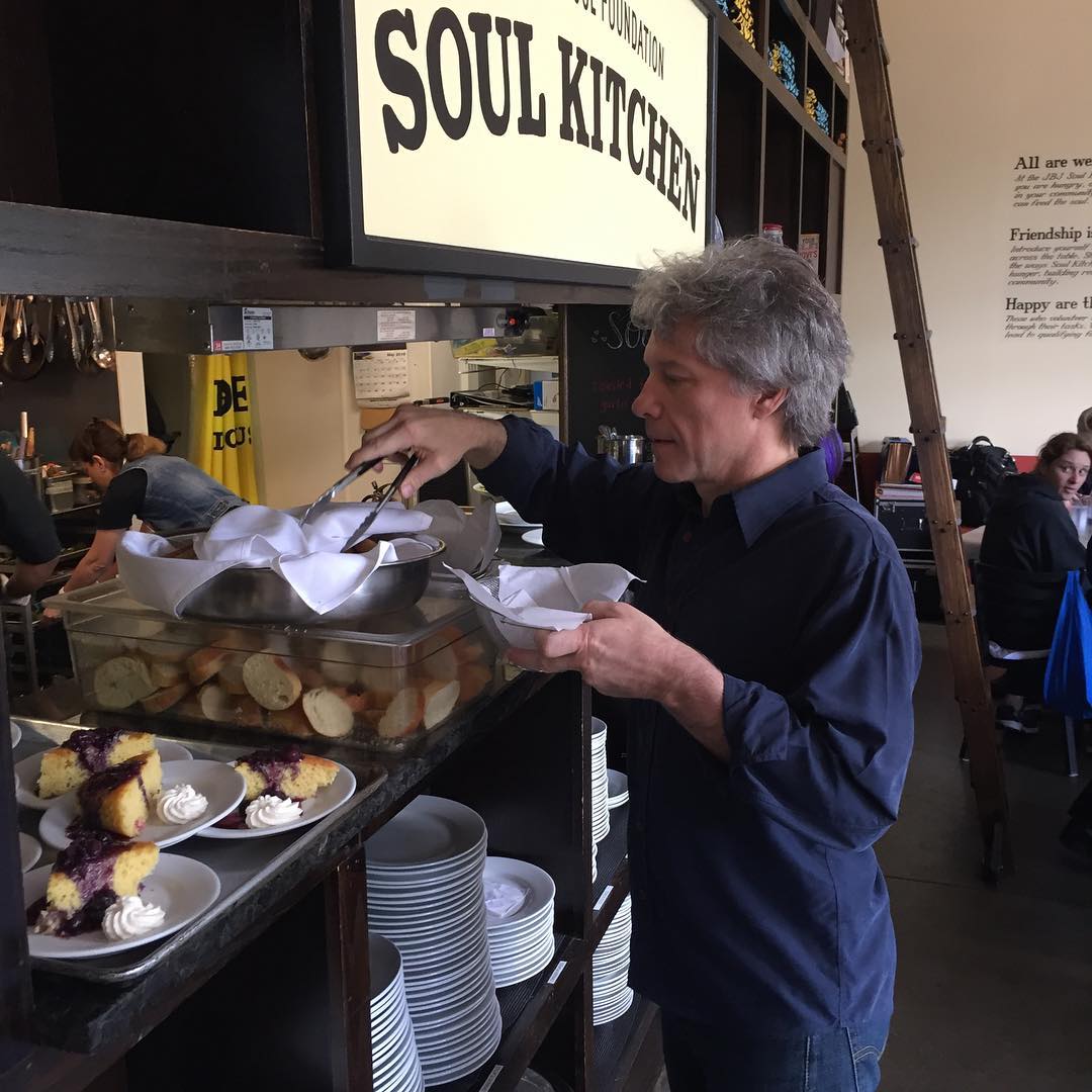 At Jon Bon Jovi’s restaurant, JBJ Soul Kitchen, you can pay for your meal with either a donation or one hour of volunteer work in the kitchen. In 2014, JBJ served 11,500 meals, and half of them were paid for with a donation, and the other half were paid for with volunteer work.