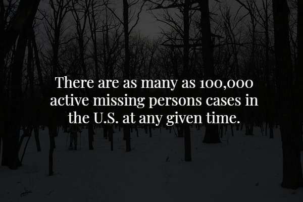 nature - There are as many as 100.000 active missing persons cases in the U.S. at any given time.