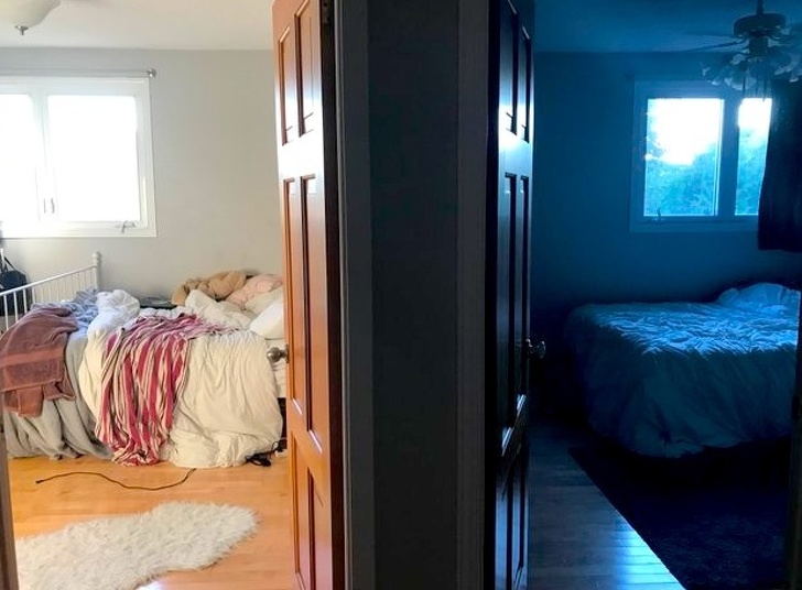 The difference in lighting between my room and my sister’s, at the same time of day