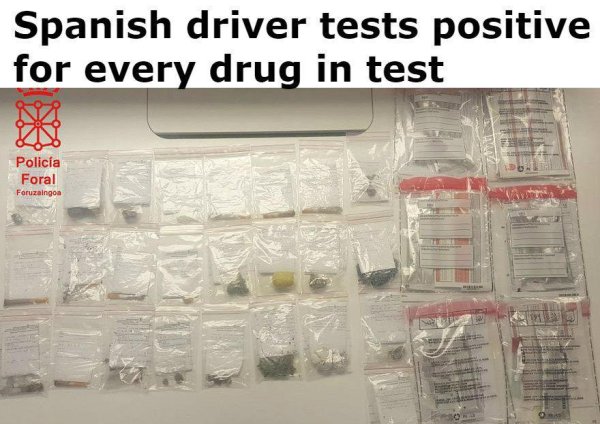 spanish driver tests positive for every drug - Spanish driver tests positive for every drug in test Polica Foral Foruzaingoa