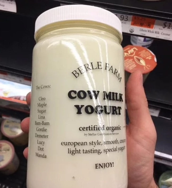 This yogurt provides a list of all the cows whose milk was used to make it.