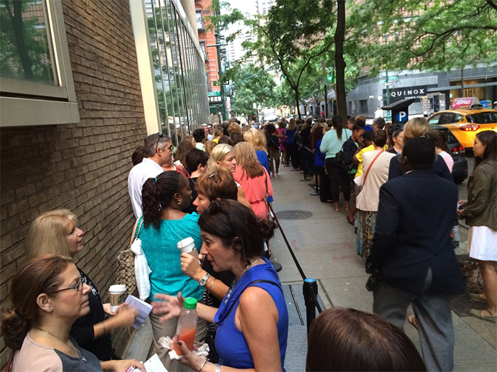 women standing in line