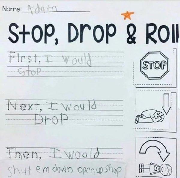 diagram - Name Adan Stop, Drop & Roll First, I boutt Stop Next, I would Drop Then, I would Shut em down open up Shop 400