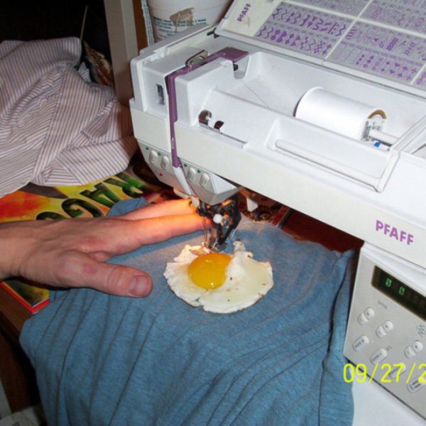 sewing a fried egg