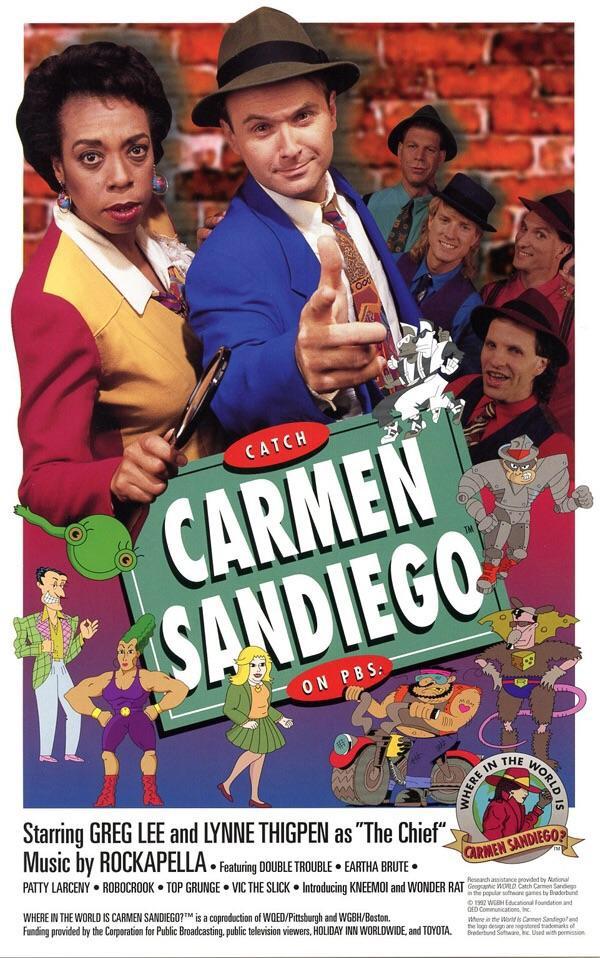 nostalgic pbs where in the world is carmen sandiego - Catch M Carmen Sandiego On Pbs Che Where Norld Is N Candiego Cdn Starring Greg Lee and Lynne Thigpen as "The Chief" Music by Rockapella. Featuring Double Trouble Eartha Brute Patty Larceny Robocrook. T