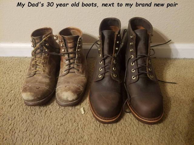 boot - My Dad's 30 year old boots, next to my brand new pair
