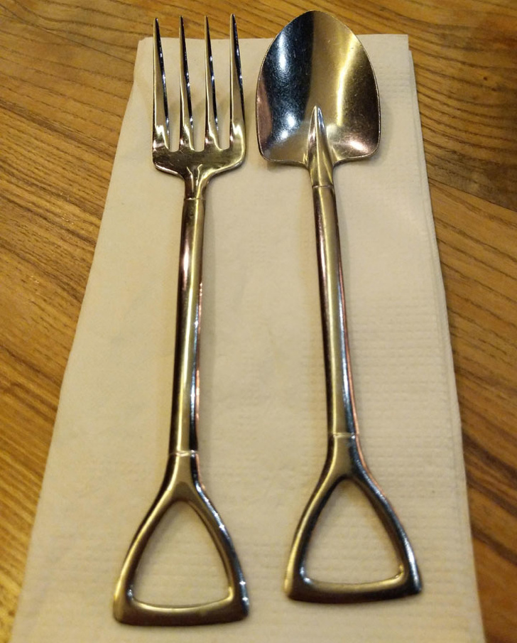 A fork and a spoon that look like gardening tools.