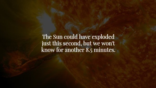 scary facts - The Sun could have exploded just this second, but we won't know for another 8.5 minutes.