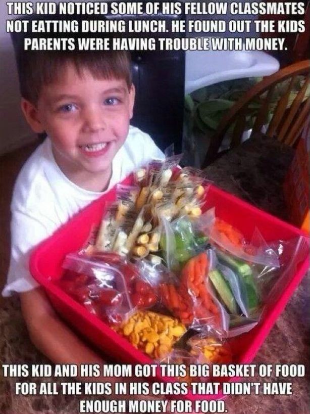 funny school kid - This Kid Noticed Some Of His Fellow Classmates Not Eatting During Lunch. He Found Out The Kids Parents Were Having Trouble With Money. This Kid And His Mom Got This Big Basket Of Food For All The Kids In His Class That Didn'T Have Enoug