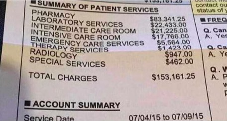 “My bill after getting bitten by a snake.”