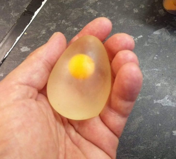 That’s what a peeled raw egg looks like.