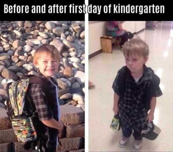 first day of school before and after - Before and after first day of kindergarten