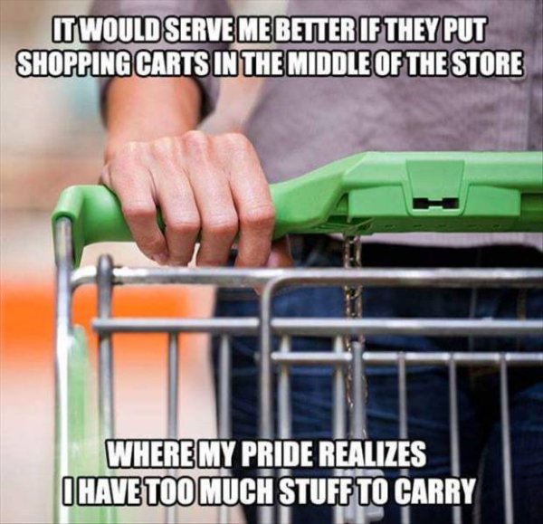they should place shopping carts in the middle of the store - It Would Serve Me Better If They Put Shopping Carts In The Middle Of The Store Where My Pride Realizes I Have Too Much Stuff To Carry